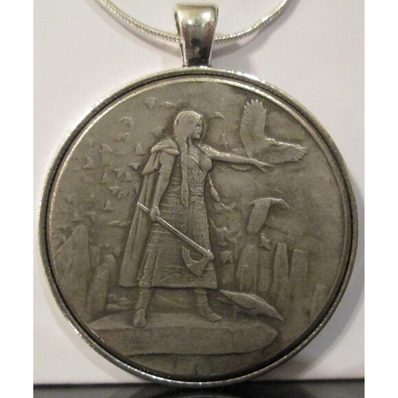 Morrigan the Queen of Battles – 24 Inch Sterling Silver Necklace, Coin-Pendant - Picture 1 of 9